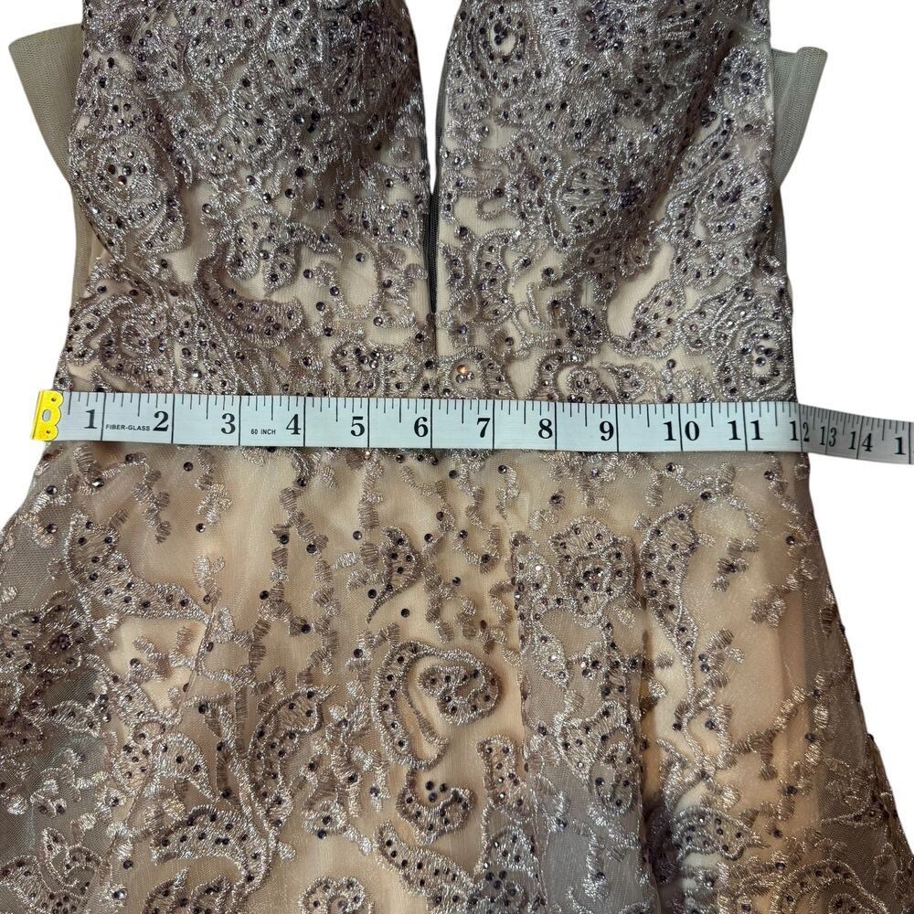 Sherri Hill 52877 Blush Nude V-Neck Floral Shimmer Sparkle 2019 Prom Dress 6 - Picture 8 of 9